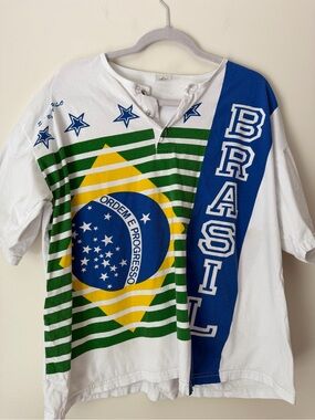 Vintage Brazil Flag Graphic Tee - White, Green, Blue, Yellow